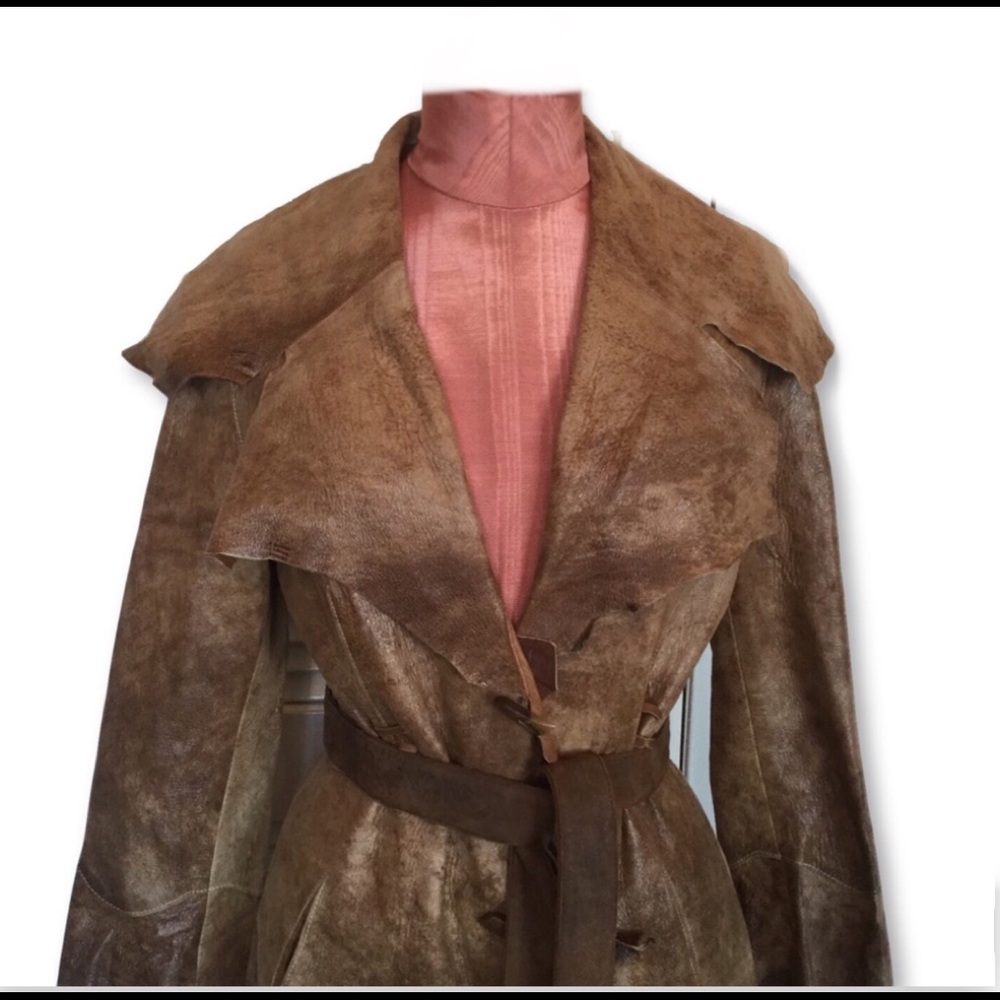 BOHO Leather OMBRÉ Maxi Coat LASER CUT - Picture 2 of 8